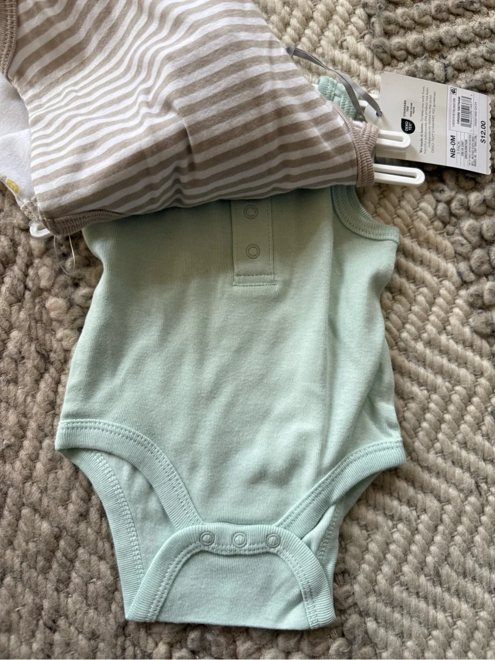cloud island White, Beige & Mint Snail Print Tank Bodysuits - 3 Pack newborn